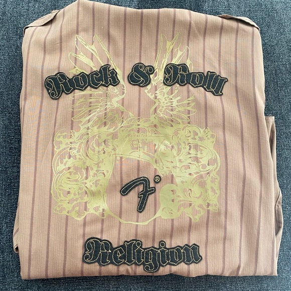 Fender Rock & Roll Religion Men’s Button Shirt Brown Flip Cuffs Epaulets Size L - Picture 4 of 11